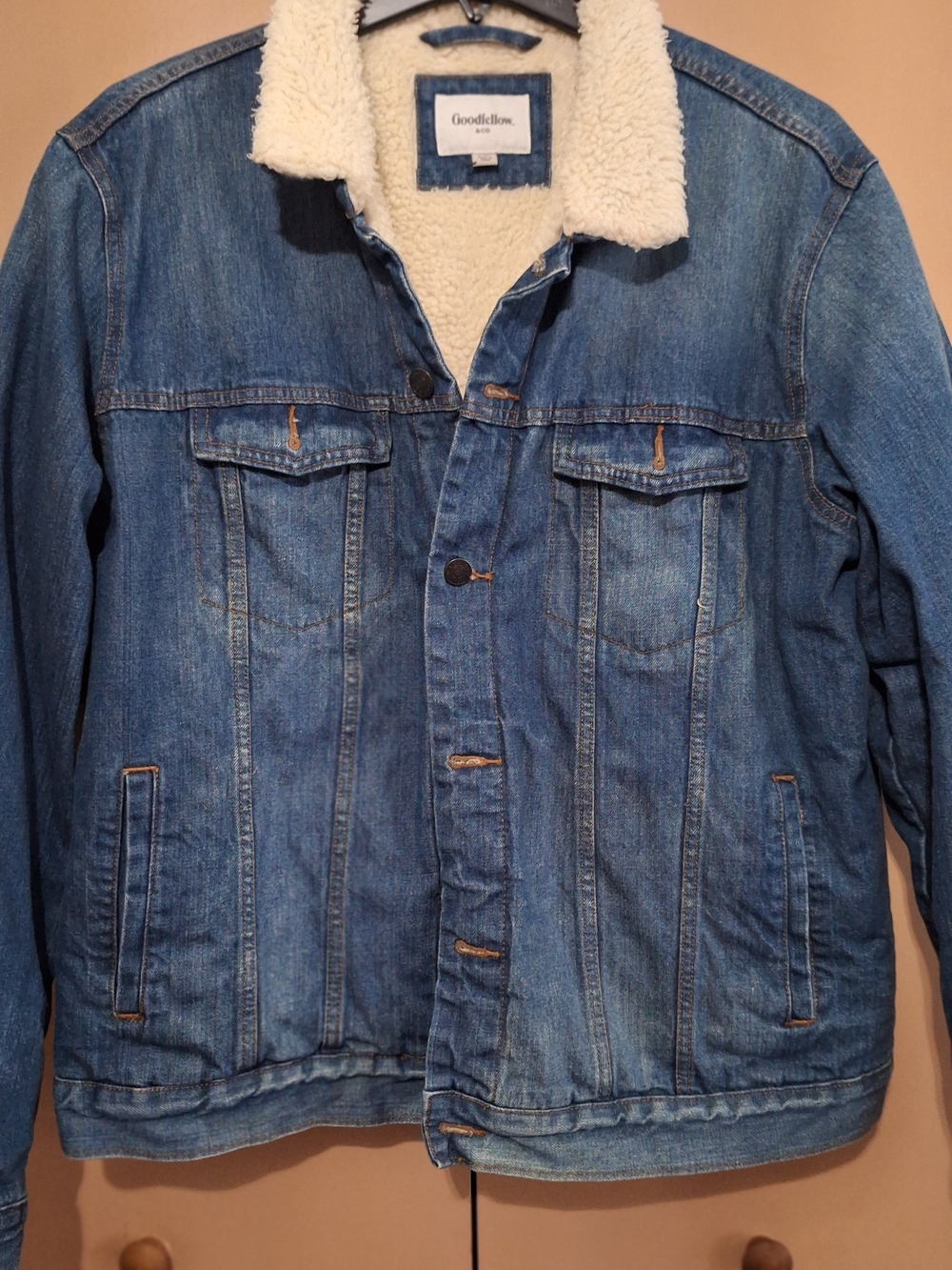 Goodfellow & Co Blue Denim Sherpa Jacket with Cream Collar